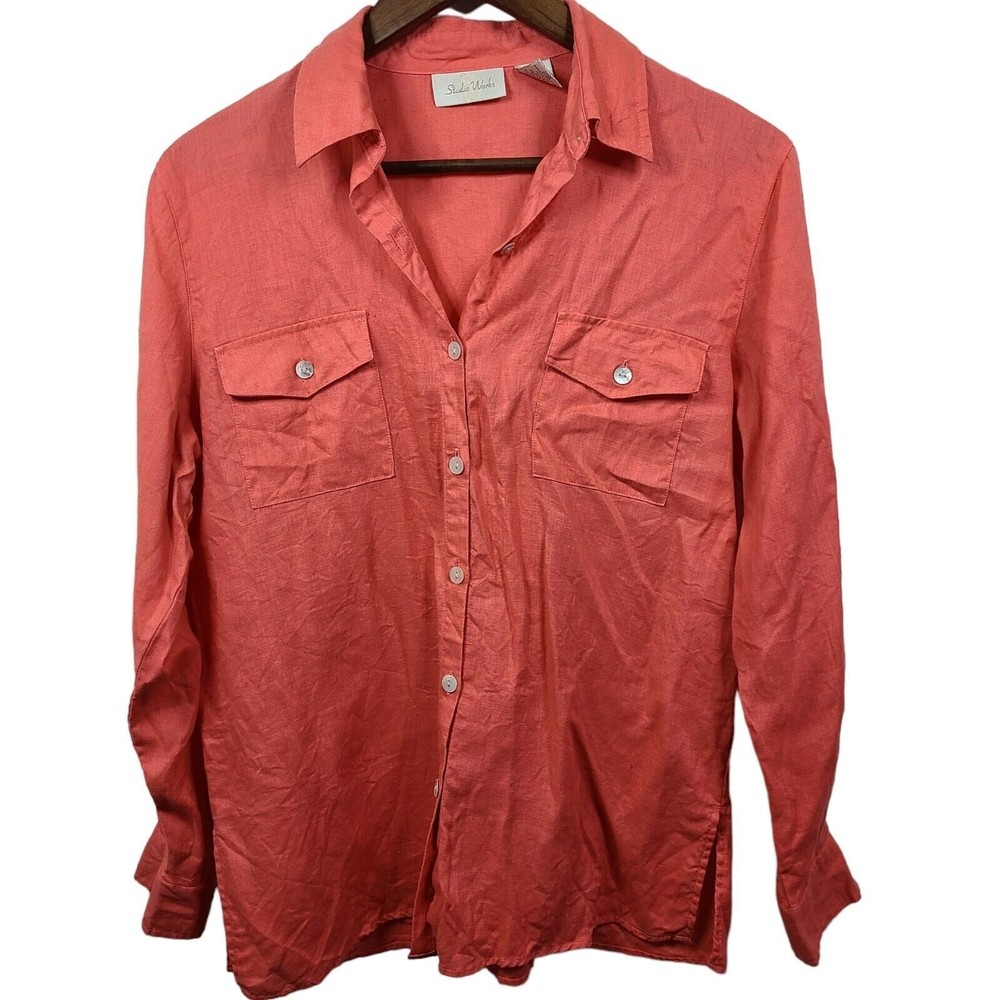 Studio Works Vintage Linen Button Front Shirt Womens Small - Picture 1 of 7